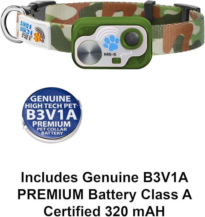 MS-5 Designer Series, Premium Performance Automatic Pet Door Collar by High Tech Pet Brand - Green/Camo Strap - Class A Battery Included - Stylish Design - Waterproof - Rugged - USA Support (Camo)