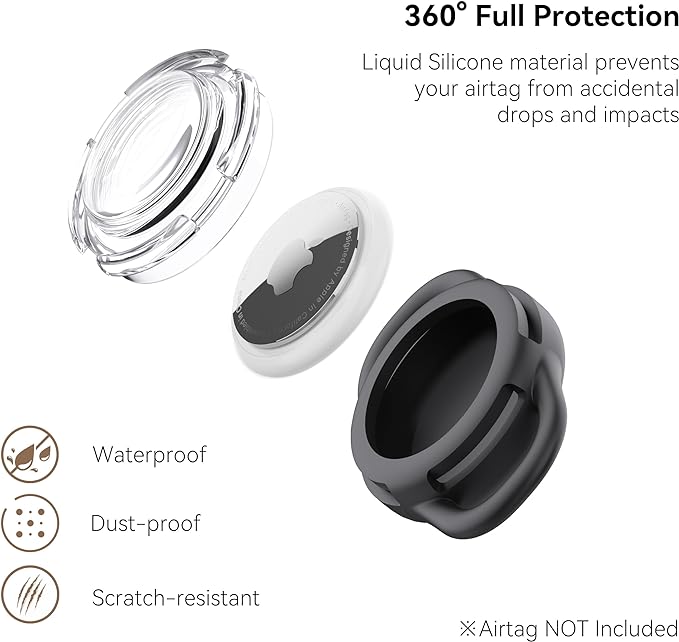 Waterproof Airtag Dog Collar Holder, Silicone & ABS Airtag Holder for Dog & Cat Collars, Ultra-Durable, Lightweight and Protective Airtag Case (Black & Black, Small)