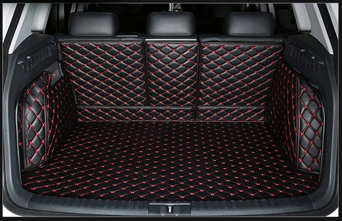 Trunk Mat for Mercedes GLC SUV 5 Seater 2023-2025(Non for Hybrid) GLC260 GLC250 GCL300 GLC350 GLC450 Full Cover Cargo Mat+Backrest Cover+Both Sides Panel Replacement -Black w/Red Stitching