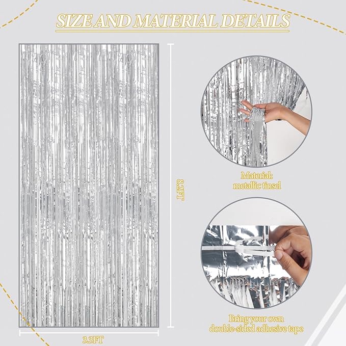 3 Pack Foil Fringe Backdrop - Silver Shiny Tinsel Curtains for Party Decoration/Photo Booth Props - 3.3x8.2 FT Metallic Foil Backdrop for Birthday, Wedding, Graduation, Christmas.