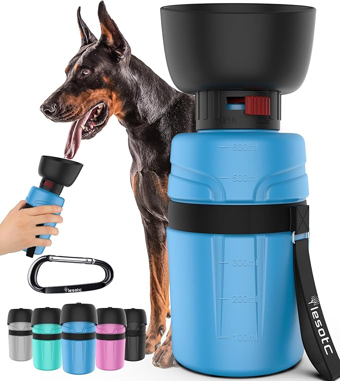 lesotc Portable Dog Water Bottle, Dog Travel Water Bottle, Leak Proof Dog Water Bowl Dispenser, Collapsible Pet Water Bottles for Dogs Essentials, Walking, Hiking Gear, On the Go, Traveling, BPA Free