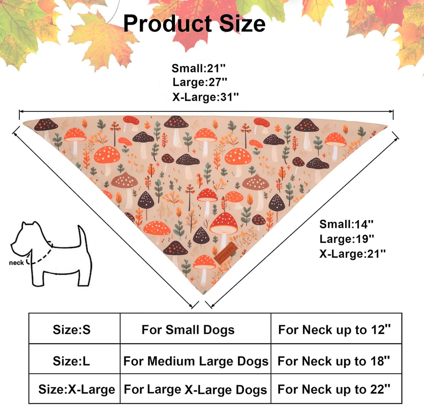 PTDECOR Fall Dog Bandana, Pumpkin Mushroom Design Scarf Reversible Holiday Dog Scarf, Triangle Thanksgiving Bandanas for Small Dogs Puppies Cats (Small)