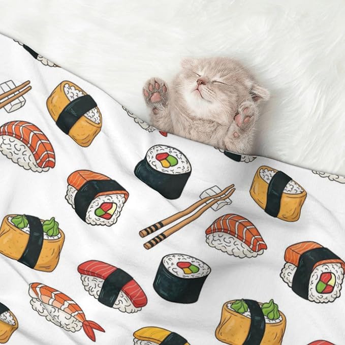 Reversible Plush Pet Blanket for Puppies Kittens, Sushi, Double Sided Gentle Dot Texture for New Pets Adjusting to Home Environment Softly