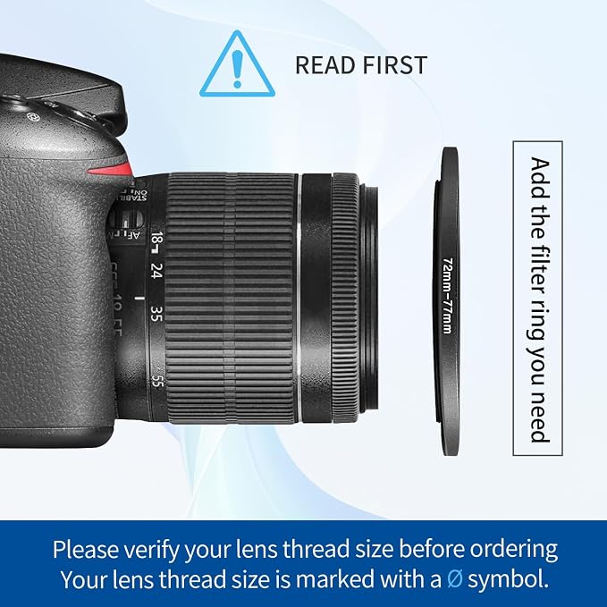 72-77mm Step-Up Ring Adapter, 72mm to 77mm Step Up Filter Ring