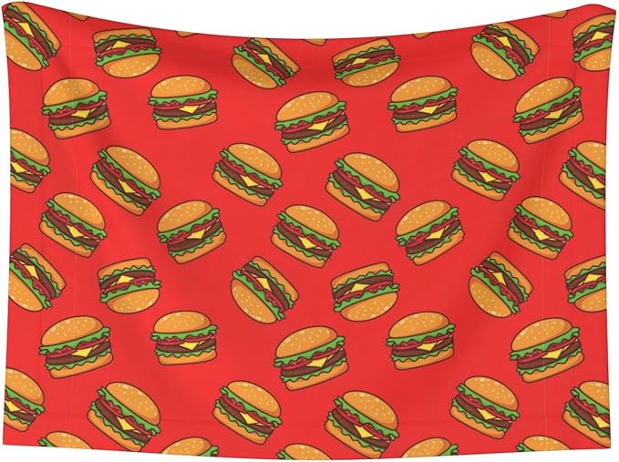 Pet Blanket for Car Rides Vet Visits, Burger Hamburger Pattern Red, Two Sided Reversible Plush Design with Bumpy Dot Side Offers Comfort Home Piece On Go Travel