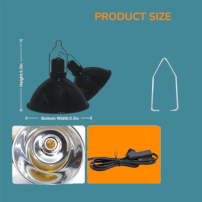 Reptile Light Fixture, 5.5 Inch Max 200W Deep Dome Heat Lamp with Optical Reflection, UVB Basking Lamp for Amphibian & Reptile Terrariums
