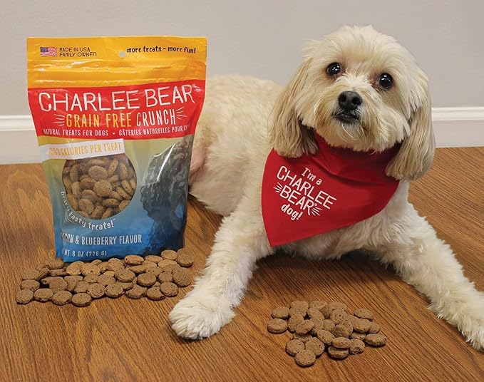 Charlee Bear Crunchy Dog Training Treats, Low Calorie (3 Kcal), Grain Free Natural Mini Dog Treats for Puppies, Small, Medium & Large Dogs, USA Made, Healthy Bacon-Blueberry Flavor 8oz (2-Pack)