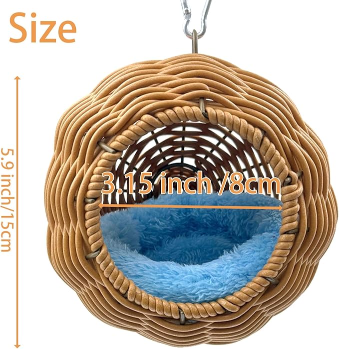 Rattan Bird Nest for Cage，Hanging Parrot Breeding Nesting House Washable Soft Lay Warm Sleep Hut Bird Cage Accessories for Cockatiels Budgerigars Finches Canaries