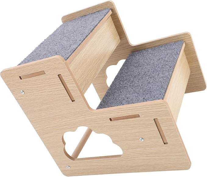 GLEAVI 2-Step Wooden Pet Ladder Ramp for Dogs and Cats, Non-Slip Safety Stair with Portable Design, for Small Pets’ Bed and Furniture Access