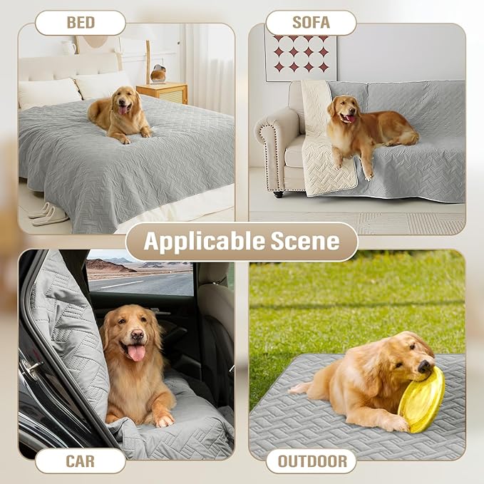 BOCTOPUG Dog Bed Cover for Pets Blankets Rug Pads for Couch Protection Waterproof Bed Covers Dog Blanket Furniture Protector Reusable Changing Pad (Light Grey+Ivory, 82"x102")