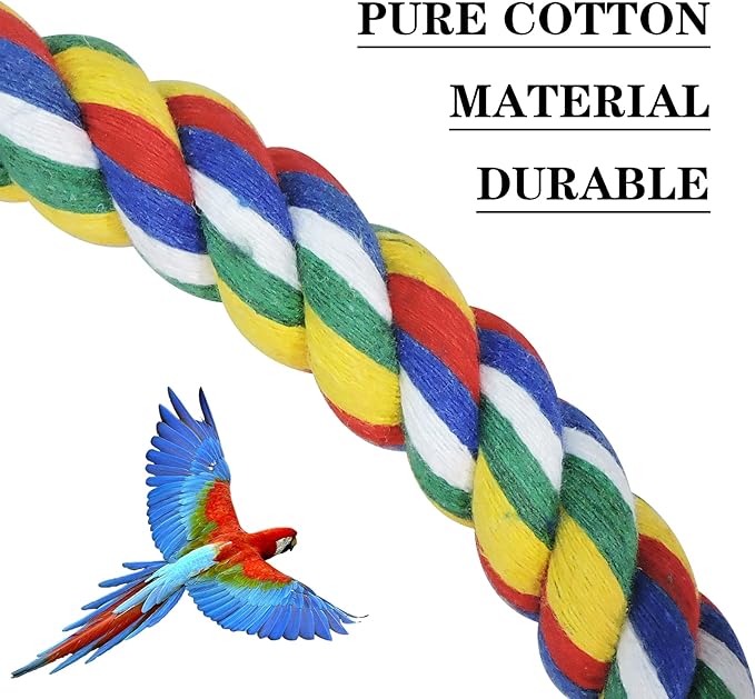 WishLotus Bird Perches, Parrot Colorful Climbing Rope Swing Toys Parrot Stand with Bell and Hanging Clip for Parrots, Budgies, Macaws, Parakeets, and Other Small Birds. (100cm)