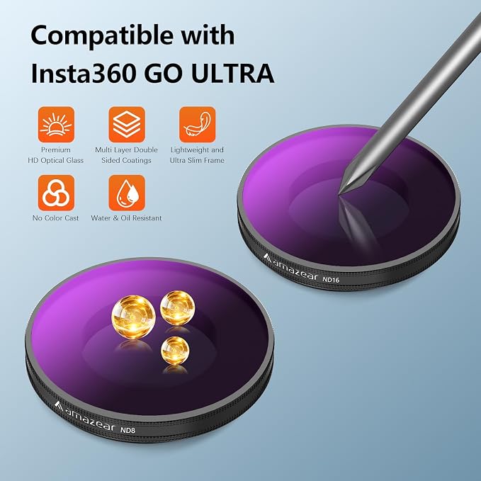 AMAZEAR ND & CPL Filters Set for Insta360 Go Ultra, Insta 360 Accessories ND8 +