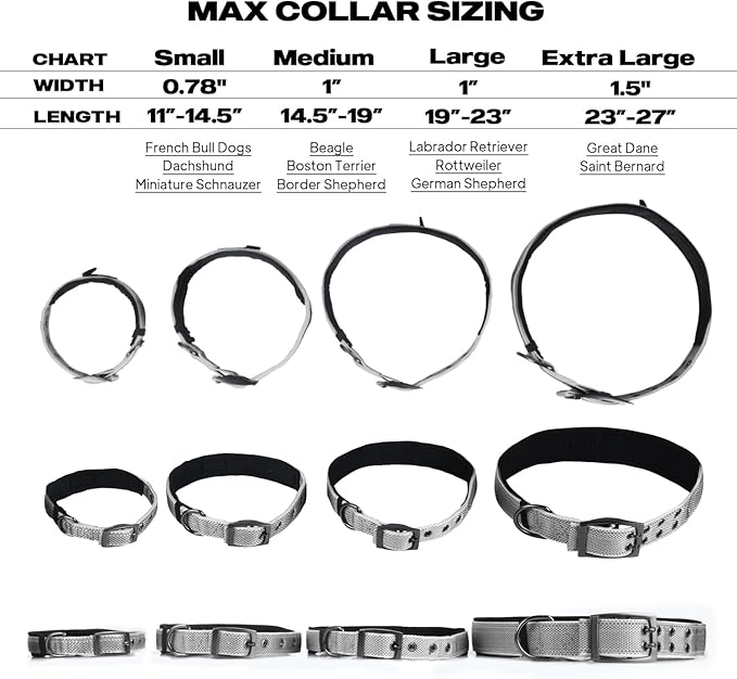 PetiFine Dog Collar for Large Dogs, Neoprene Padded and Adjustable, Reflective Wide Heavy Duty Pet Collars with Durable Metal Belt Buckle for Walking, Grey, L