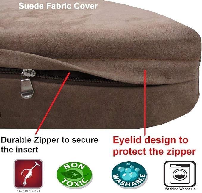 Dogbed4less Memory Foam Dog Bed for Medium Large Dogs with Orthopedic Comfort, Waterproof Liner and Brown Washable Pet Bed Cover 40X35 Pillow