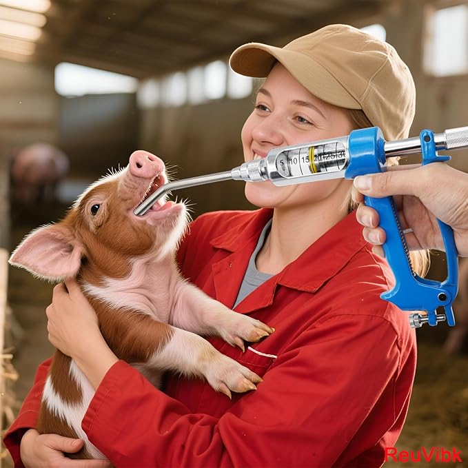 30ML Adjustable Veterinary Metal Feeding Gun, Continuous Drench Gun Continuous Dosing Device Veterinary Medicine Dispenser Husbandry Autonomous Feeding Tool, for Pig Cow, Sheep, Horse
