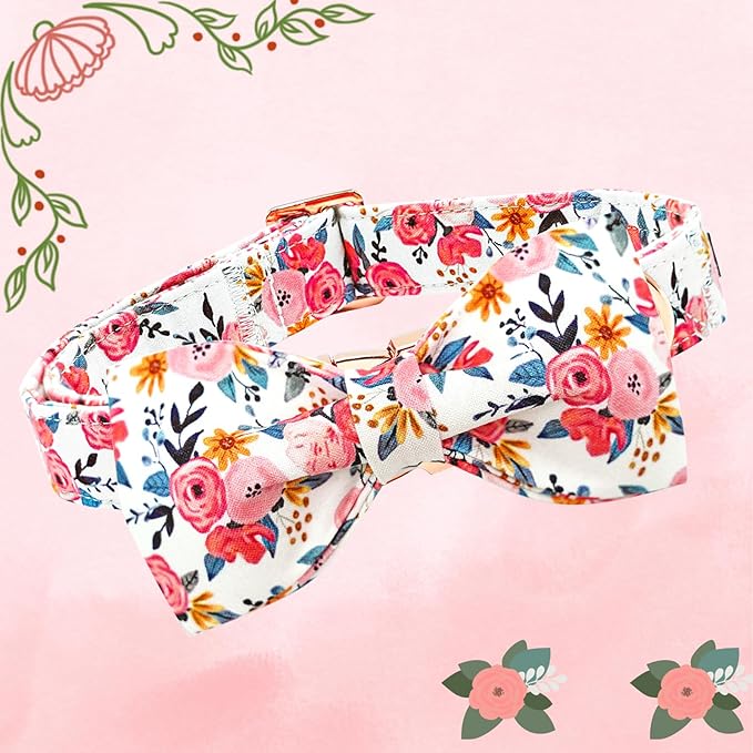 Lionheart glory Dog Collar Bow Collar Floral Dog Collar with Bow Tie Spring Summer Cute Collar Dog Boy or Girl Dog Collars Soft Durable Adjustable Dog Collars for Large Dogs