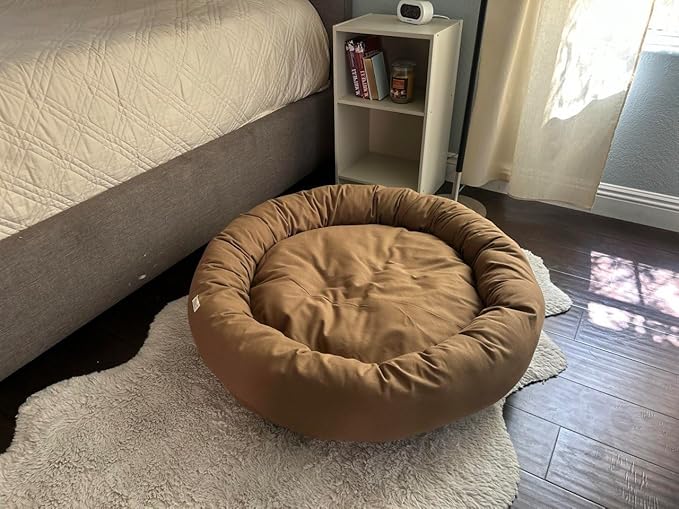 Organic Cotton Canvas Dog Bed: Removable Cover, Natural Fill - Made in USA (Medium Brown, Small 24" x 7" inches)