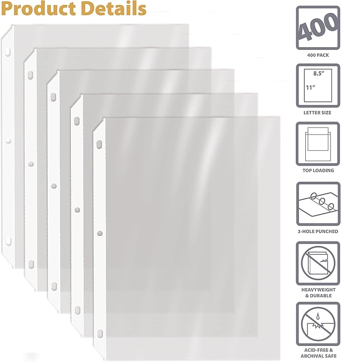 GOLD SEAL 400 Count Clear Heavyweight Poly Sheet Protectors, 8.5" x 11", Extra Sturdy, Secure Topload, 400 Boxed Sheet Protectors