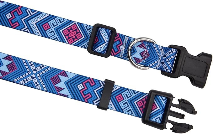 Dog Collar with Bohemia Floral Tribal Geometric Patterns - Soft Ethnic Style Collar Adjustable for Small Medium Large Dogs(Blue Ethnic Style,M)
