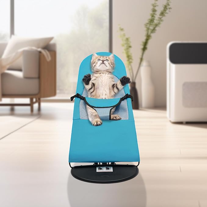Pet Rocking Chair, Portable Foldable Pet Rocker Bed with 3-Level Height Adjustment, Pet Hammock for Small Dogs & Cats up to 33lbs, Breathable Mesh Hanging Bed with Safety Buckle (Blue)