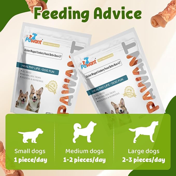 Chicken Wrapped Dog Treats with Cranberry & Peanut Butter – Natural Chewy Bone Long Lasting Snacks for Medium to Large Dogs 4.5" 454g/1lb