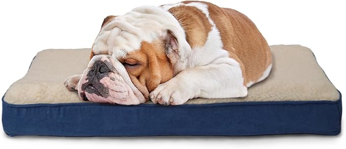 Furhaven Sherpa & Suede Mattress Egg Crate Orthopedic Foam Dog Bed - Navy, Jumbo (X-Large)