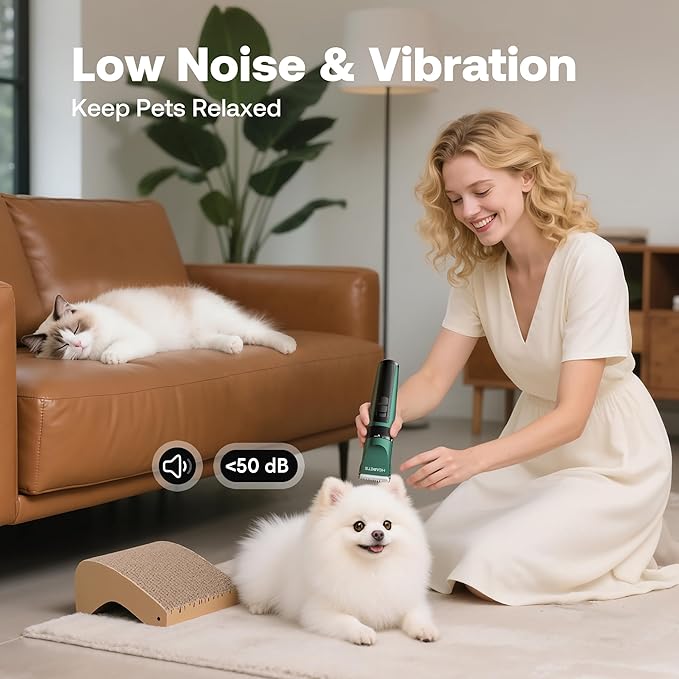 Dog Clippers for Grooming, Low Noise, Electric Quiet, Adjustable Clipper Comb, Rechargeable Cordless Dog Hair Clippers for Dogs Cats Pets, Green