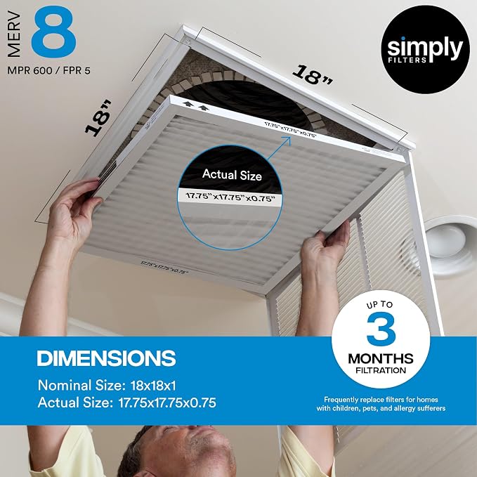Simply 18x18x1 Air Filter, Merv 8, 6 Pack,