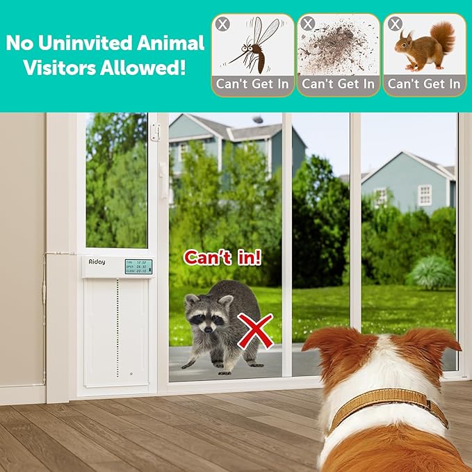Automatic Sliding Glass Dog Door with Collar Sensor，X-Large Electric Doggy Door for Sliding Glass Doors, Adjustable 76" to 80-11/16" Slider Height, Anti-Pinch, Fits XLarge Dogs Up to 220 Lbs (XL)