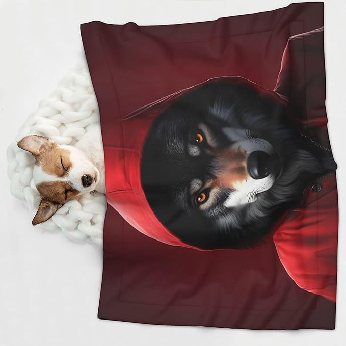 Waterproof Dog Blanket Soft Pet Blanket for Puppy Cat, Fleece Cat Throw Blankets for Furniture Bed Couch Sofa Reversible - Mysterious Hooded Wolf