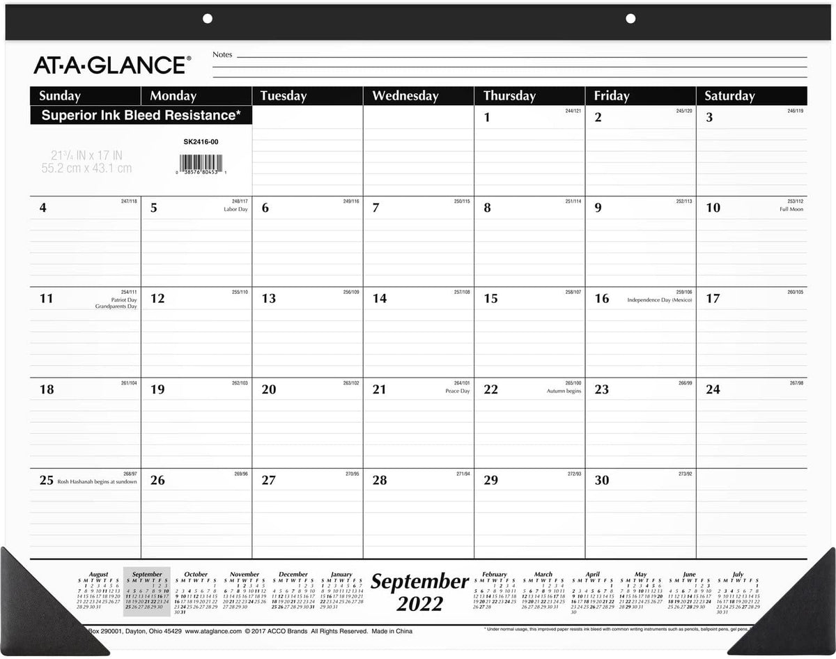 AT-A-GLANCE 2022-2023 Desk Calendar, Monthly Academic Desk Pad, 21-3/4" x 17", Standard (SK241600)