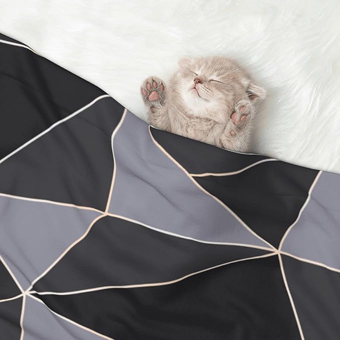Black Grey Throw Blanket - Striped Blanket for Dog Cat Pet Blankets 23x16 for Couch Sofa Bed