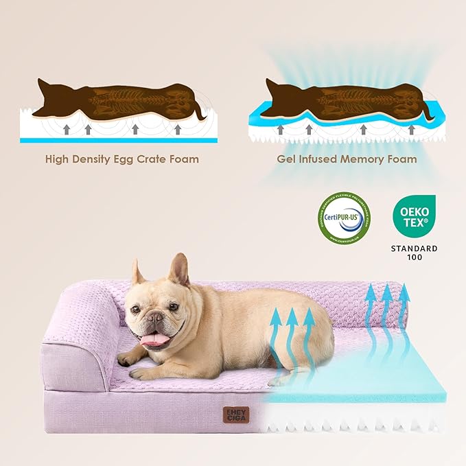 EHEYCIGA XXL Dog Bed Memory Foam, Orthopedic Giant Dog Bed Jumbo with Washable Removable Cover, Waterproof Pet Sofa Couch with Nonskid Bottom, 48x35x7.5, Lilac
