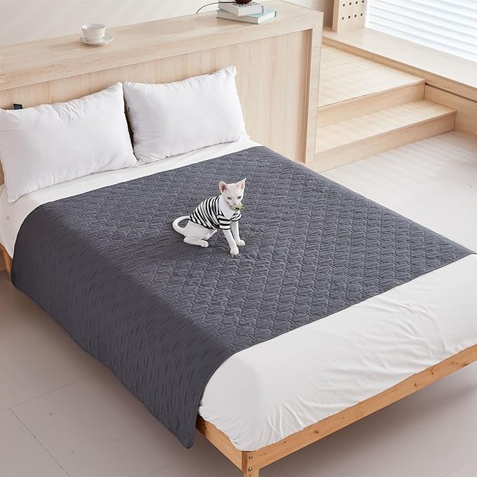 GIBZ Waterproof Dog Bed Blanket Cover Anti Slip Pet Furniture Protector Washable Large Washable Quilted Mat for Indoor, Dark Grey, 130x200cm