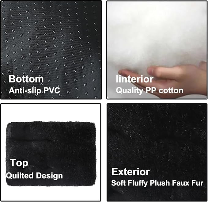 Dog Crate Mat, Dog Bed for Large Dogs, Comfy Fluffy Kennel Pad Anti-Slip for Dog beds & Furniture, Quilted Dog Bed for Pets for Medium/Small Dogs Cats (Color : Black, Size : 16.9x11)