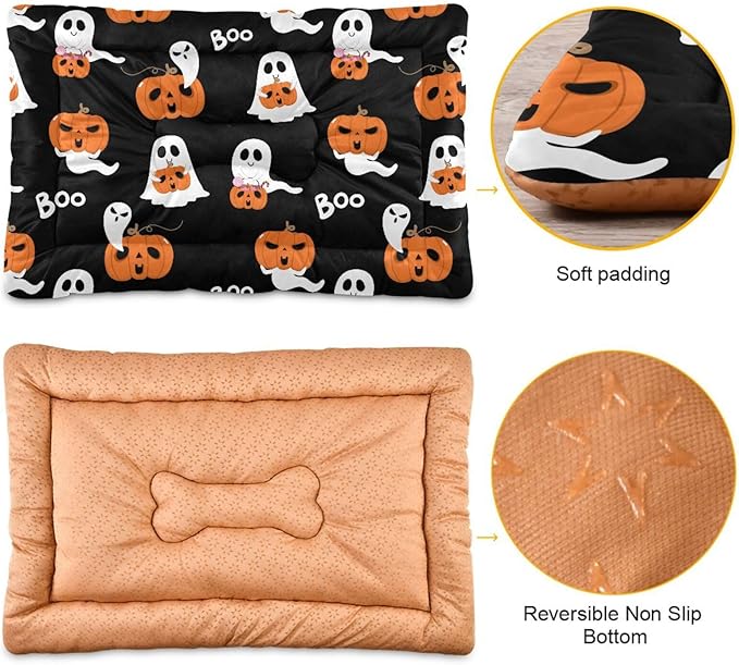 Halloween Ghost Boo Pumpkin Pet Bed Cute Dog Bed Mat Absorbing Non Slip Pad Pet Sleeping Mat for Small, Medium, and Large Dogs Puppy Cat 24 in x 18 in