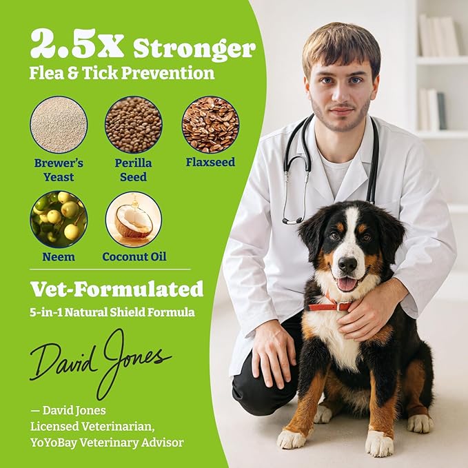 Flea & Tick Prevention for Dogs Chewables, Natural Dog Flea and Tick Control Treatment, Oral Flea Pills, Dogs Supplement, Natural Shield 5-in-1 Protection, Beef & Carrot Flavor, 70 Soft Chews