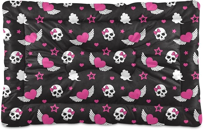 Pet Bed Skull Wings Heart Dog Bed Mat Absorbing Non Slip Pad Pet Sleeping Mat for Small, Medium, and Large Dogs Puppy Cat 36 in x 24 in