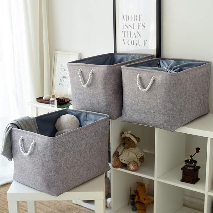 TheWarmHome Fabric Storage Bins Baskets for Organizing, Large Sturdy Storage Basket W/Handles, Decorative Foldable Storage Baskets for Shelves Closet Nursery Toy (X Large - 3 Pack 17.7L×13.8W×9.8H)