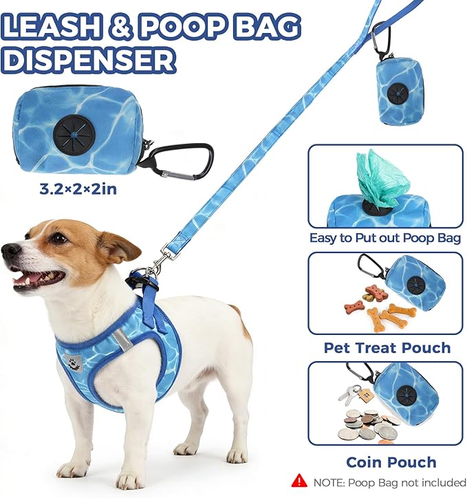 PAWCHIE Dog Harness and Leash Set, Step in No Pull Soft Pet Harness, Reflective Adjustable Puppy Vest for Small Medium Dogs Cats, No Choke Harness Vest with Poop Bag Holder for Walking,Running,Blue S