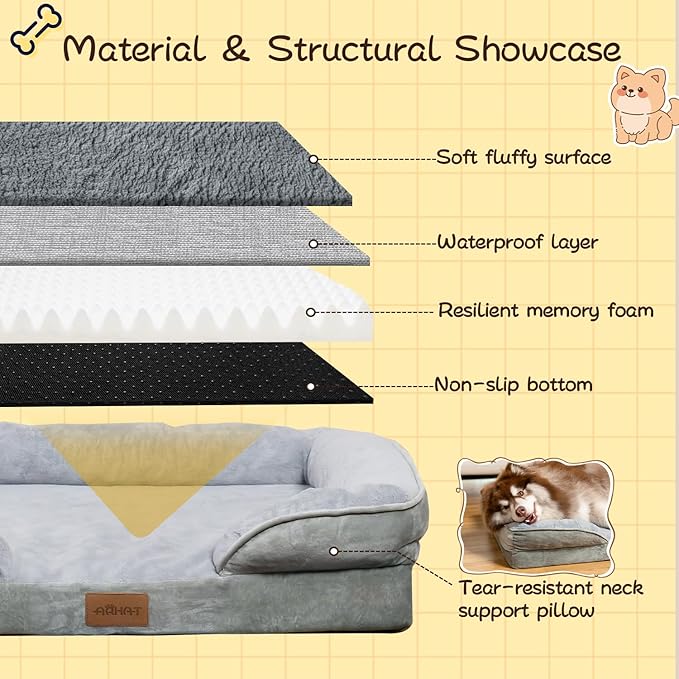 Orthopedic Dog Bed - High - Density Memory Foam, Leak - Proof Lining, Washable Zippered Cover, Durable Chew - Resistant & Non - Slip for Giant Breeds