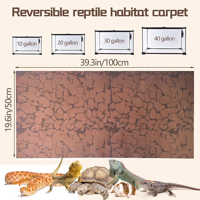 BNOSDM Reptile Carpet Pet Desert Mat Terrarium Liner Bedding Mats Reversible Substrate for Lizard Gecko Tortoise Snake Chameleon Bearded Dragon 39.3x19.6IN