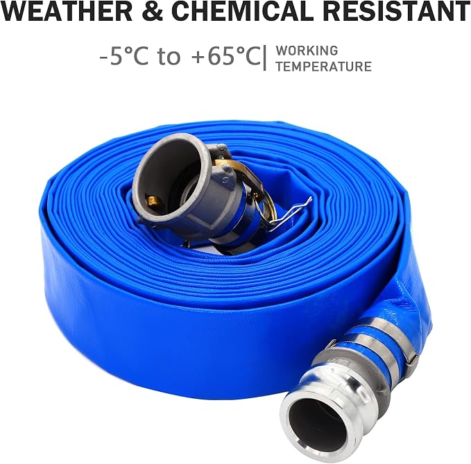 DAVCO 3" ID × 50 ft PVC Lay Flat Discharge Hose, Heavy Duty Reinforced Blue
