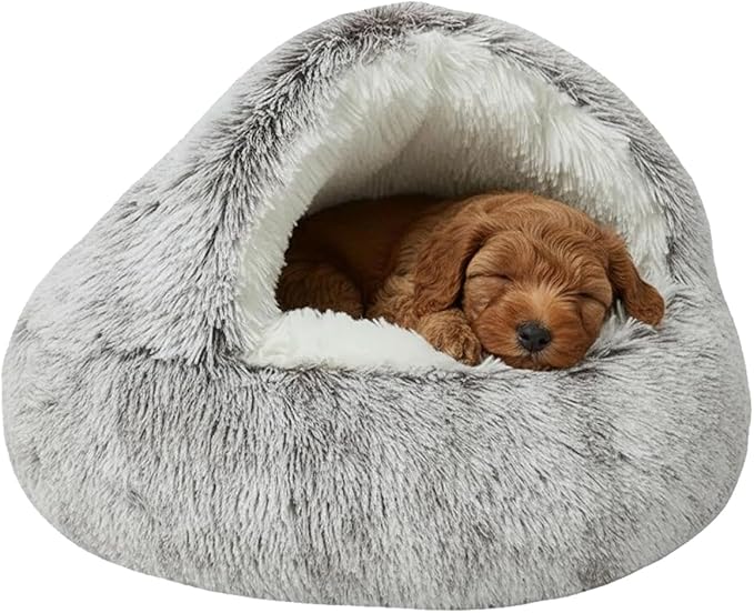 Dog Bed, Dog Bed with Cover Cave, Dual Comfort Design, Pet Bed for Small/Medium/Large Cats and Dogs, Anxiety Relief, Durable & Chew-Proof, Improves Sleep & Behaviour (Coffee, 24in)