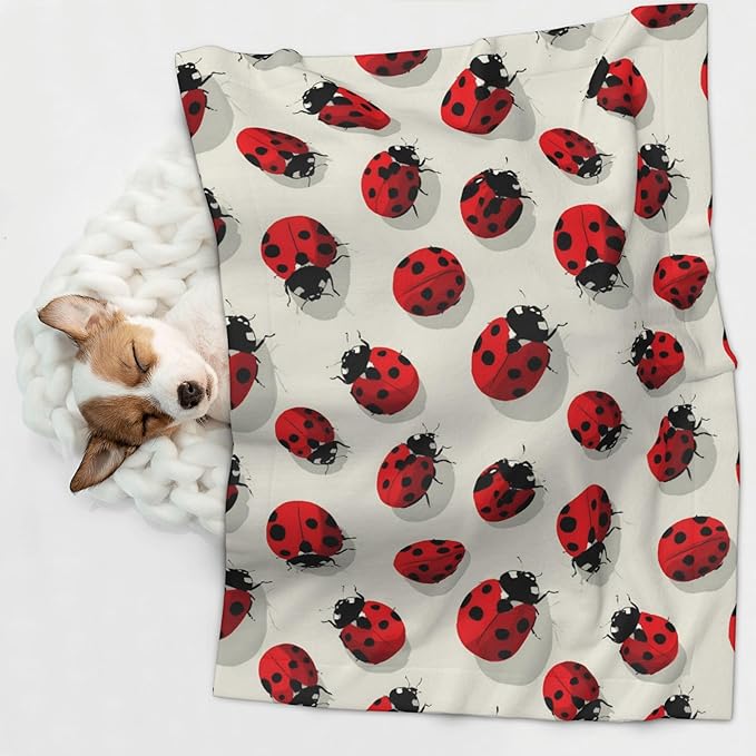 Waterproof Dog Blanket Soft Pet Blanket for Puppy Cat, Fleece Cat Throw Blankets for Furniture Bed Couch Sofa Reversible - Beautiful Red Ladybug 4