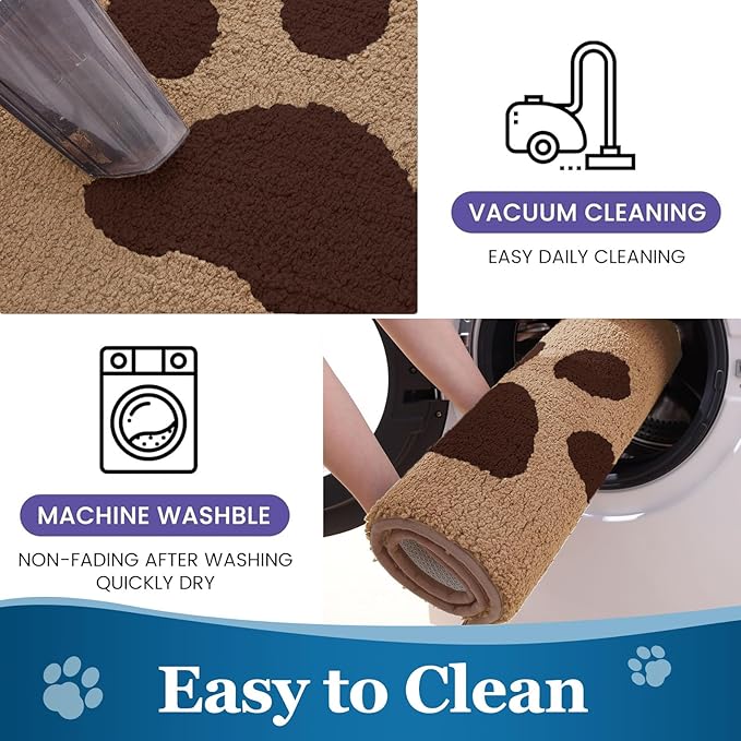 Buganda Dog Door Mat for Muddy Paws, Absorbent Dirt Trapper Washable Indoor Doormats, Non Slip Low-Profile Mud Mat for Dogs, Front Entrance Doormat for Inside Floor (30x20 Inches, Beige)