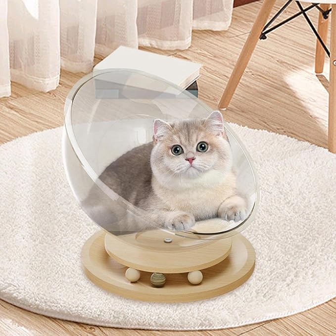 Space Capsule Cat Bed, Pet Furniture, Easy Cleaning, Universal Small Pets Activity Centre Bed Toy, Sleeping Nest for Cats, Solid Wood XL