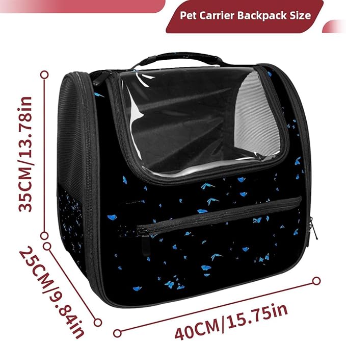Butterfly on Black Background Traveler Backpack Pet Carriers for Cats and Dogs