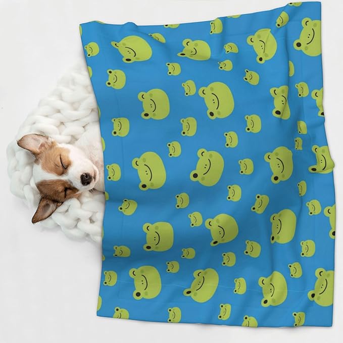 Pet Blanket for Couches and Beds, Colorful Pattern Adorable Frog Face Pattern, Reversible Double Sided Plush Design with Soft Bumpy Texture and Smooth Surface, Furniture Protector