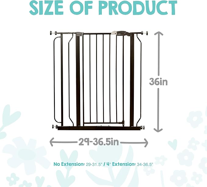 Regalo Safety 36" Extra Tall Baby Gate for Doorways & Bottom of Stairs, Pressure Mounted Walk Through Gate for Babies, Toddlers & Pets, Tested & Safe for 30 Years, American Designed, American Owned